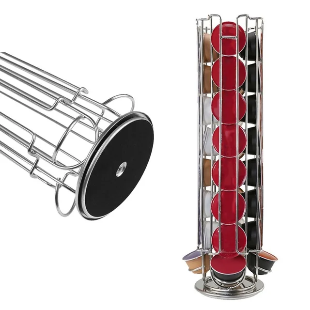 Special Offers Household Stainless Steel Silver Revolving 360 degree Rotating 32-Capsule Coffee Pod Holder Tower Stand Rack For Dolce Gusto