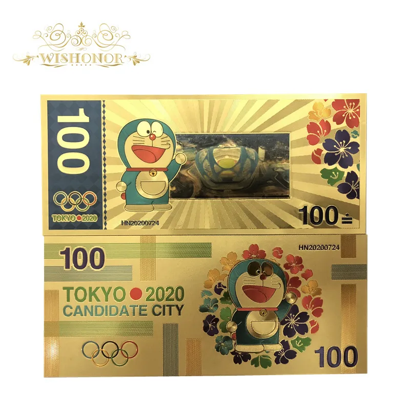 

10Pcs/Lot Color Tokyo 2020 Olympics Game Japan Gold Banknote 100 Yen Banknotes in 99.9% Gold Plated Fake Money For Collection