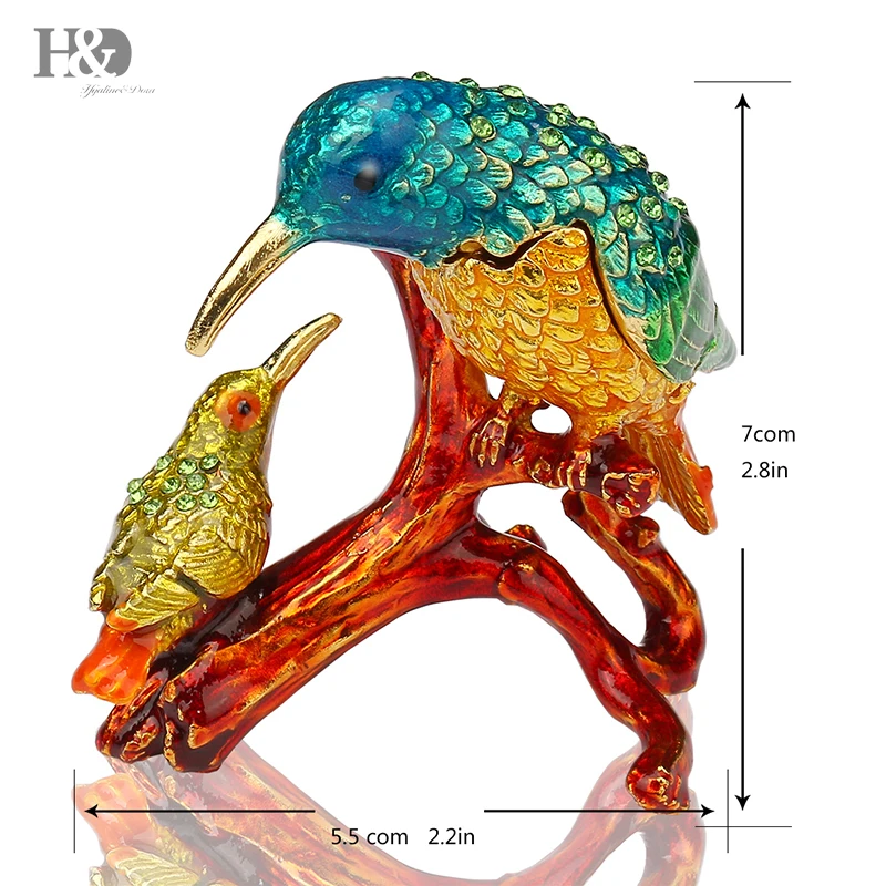 H& D 2,8 ''Kingfishers безделушка коробка Пасхальный день подарки для нее для женщин тонкой оловянной коробки Драгоценная птица безделушка Коробка Свадебный домашний декор