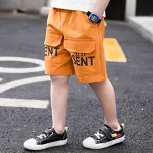 Шорты для мальчиков хлопковые Бермуды для мальчиков штаны с карманами и эластичной резинкой на талии с буквенным принтом летняя детская одежда 5, 6, 8, 10, 12 лет