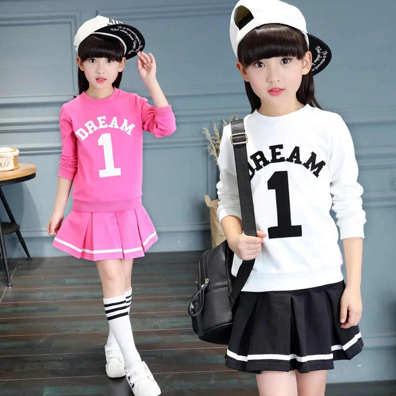 

New 2017 Spring Autumn Baby Girls Set Fashion Kids Casual Long Sleeves O-Neck Letter Slim Sport Shirt+dress 2 Piece Clothing Hot