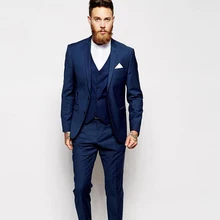 Новое поступление для мужчин в стиле смокинга Синий Свадебные костюмы для мужчин 3 предмета в комплекте для мужчин костюмы slim fit монинг жениха костюмы, смокинги для мужчин