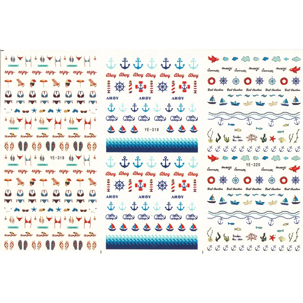 

3 PACK/ LOT WATER TRANSFER DECAL NAIL ART NAIL STICKER MARINE BEACH ANCHOR BOAT FISH YE318-320