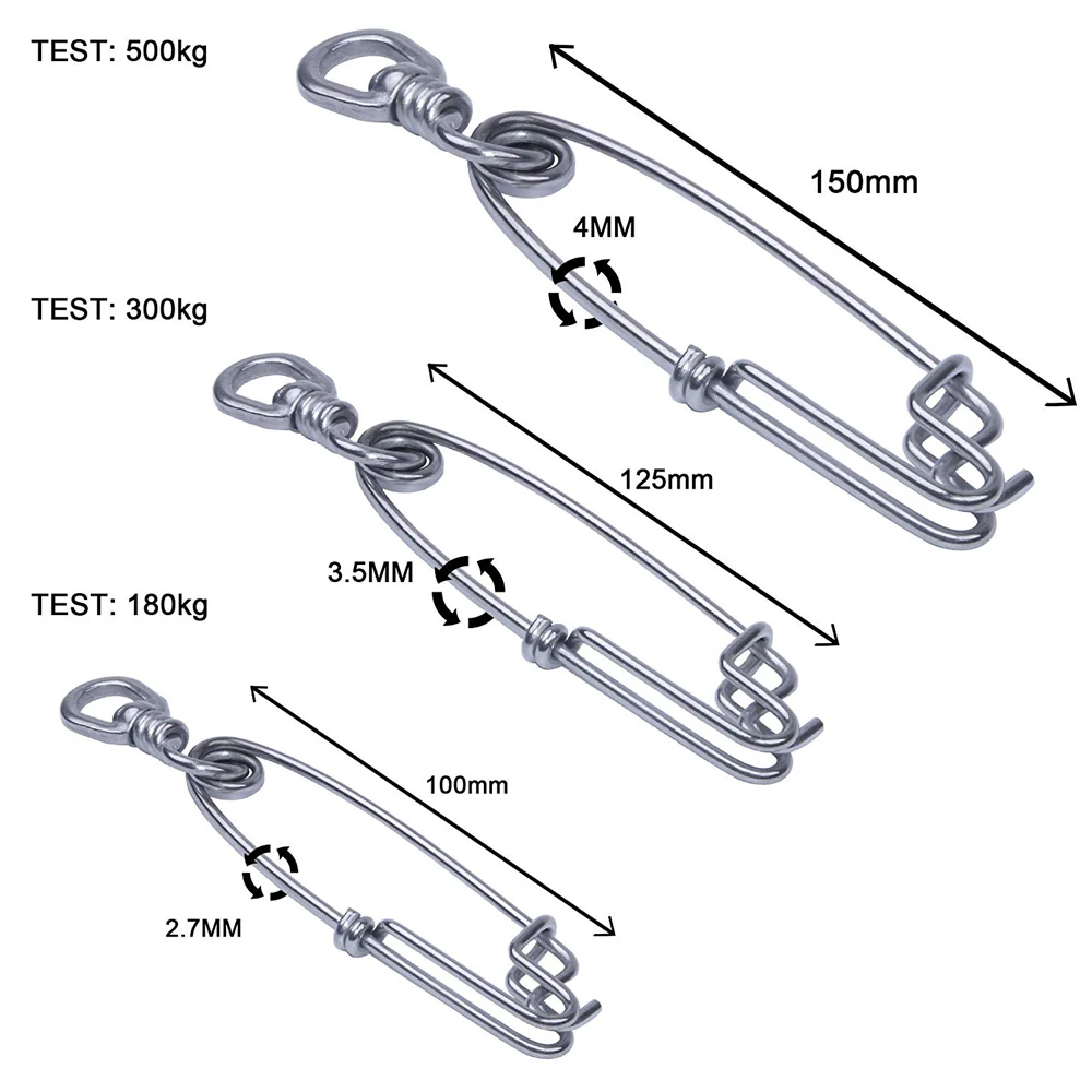 10pcs Fishing Rolling swivel with open eye snap Tuna Clip Longline Branch Hanger