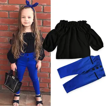 

Kids Baby Girl Outfit Off Shoulder Long Sleeve Ruffles Shirt T-shirt Tops+Long Pants Fashion Casual Clothes
