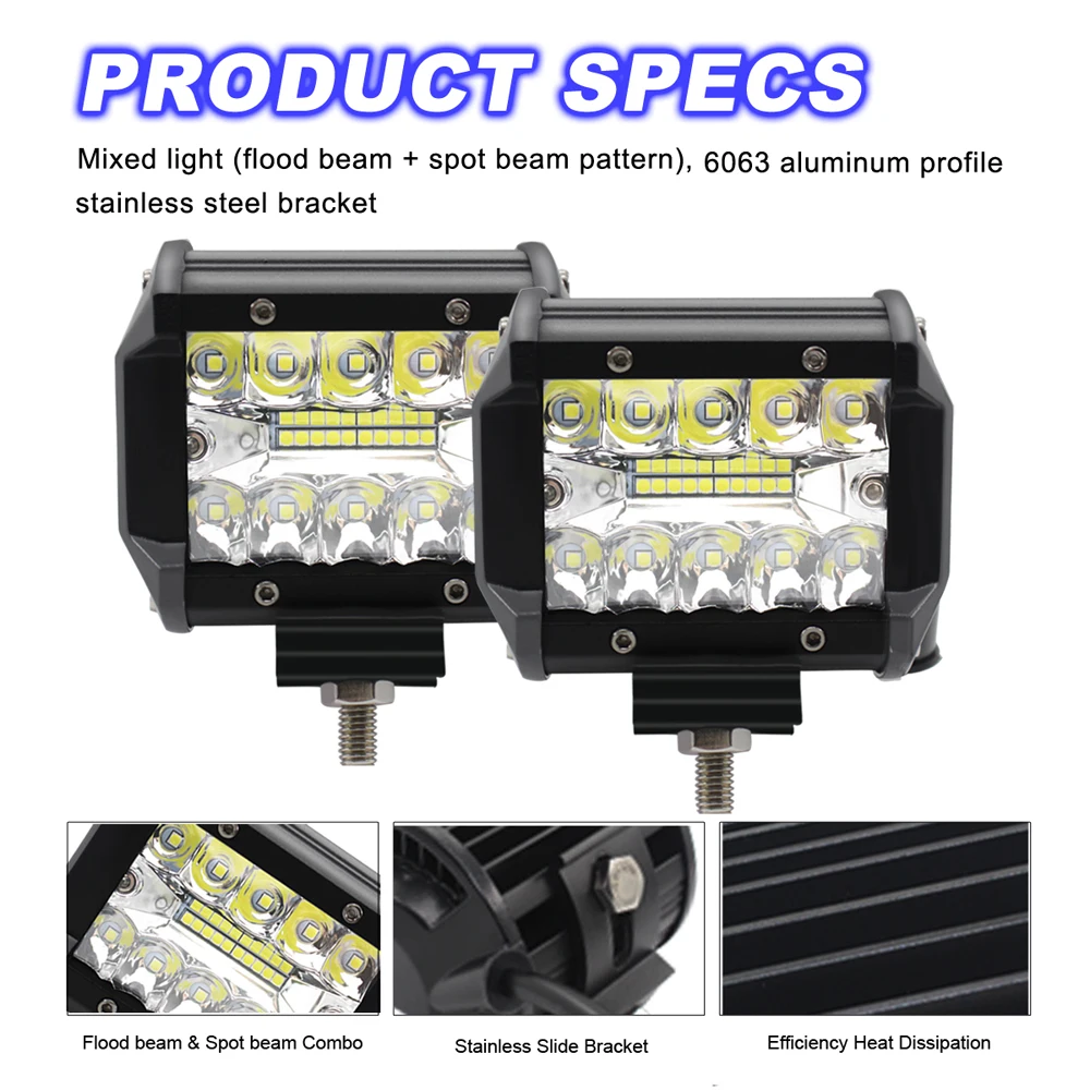 2 шт. 4 дюйма рабочий светильник комбинированный внедорожный мотоцикл противотуманный светильник s 12 в 24 В светодиодный балки лампы IP67 для Jeep Лодки SUV 60 Вт светодиодный головной светильник