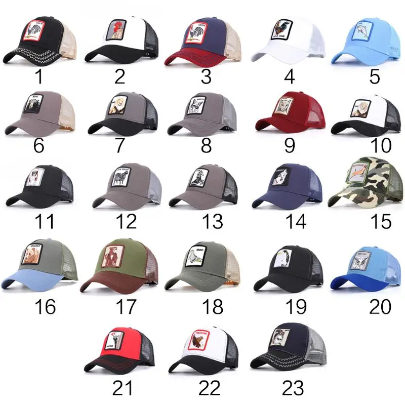 

23 Styles Unisex Camouflage Contrast Color Baseball Cap Animal Embroidered Patch Mesh Back Adjustable Snapback Trucker Hat