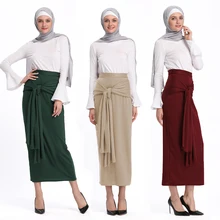Кружевная Повседневная мусульманская юбка, распродажа, Femme размера плюс, арабские одноцветные юбки, Женская облегающая юбка с длинным бантом, Дубай, турецкий, исламский