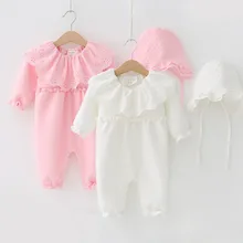 Winter New child Child Lady Garments Air Cotton Lace Turndown Collar Heat Thicken Jumpsuit Clothes Units Ladies Bodysuit+ Hats
