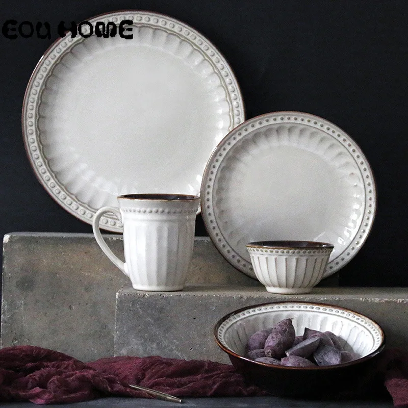 

European style Ceramic Dinnerware Sets Dinner Plates Steak Dish Dessert Snack Cake Dishs Porcelain Salad Rice Bowl Mug Tableware