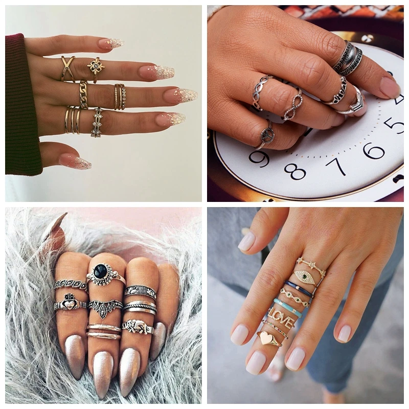 

8Pcs/Set Punk Retro Cross Crystal Finger Rings Sets For Women Vintage Flower Midi Knuckle Ring Set Wedding Party Jewelry Gift