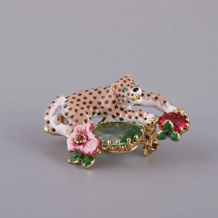 

Amybaby Handmade Enamel Glaze Panther Leopard Green Crystal Womens Brooch Jewelry For Party