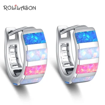

ROLILASON Gorgeous multicolor Fire Opal silver plated Cilp Earrings Anniversary Fashion Jewelry for Women OE755
