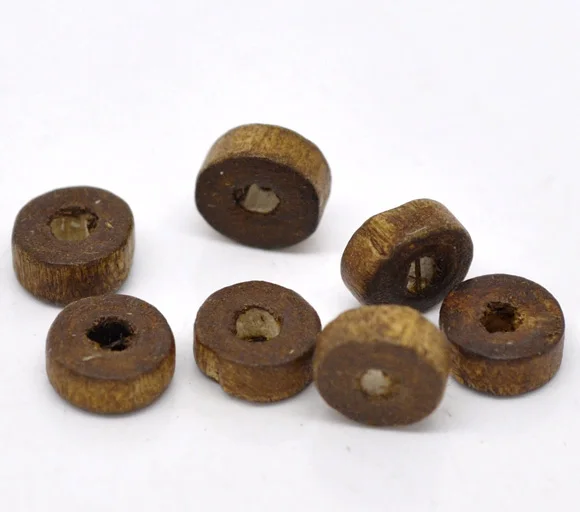 

Wood Spacer Beads Flat Round Coffee About 8mm( 3/8") Dia, Hole: Approx 2.6mm, 300 PCs new