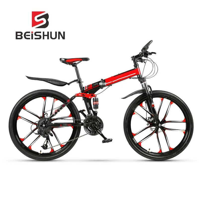 Clearance Variable Speed Folding Bicycle 26 Inch Double Shock Absorption Ten Knife Wheel Mountain Bike 3