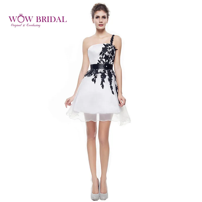 

Wowbridal 2016 Casual White and Black High Quality Organza Lace Short Prom Dresses Sexy Evening Dresses Real Pink