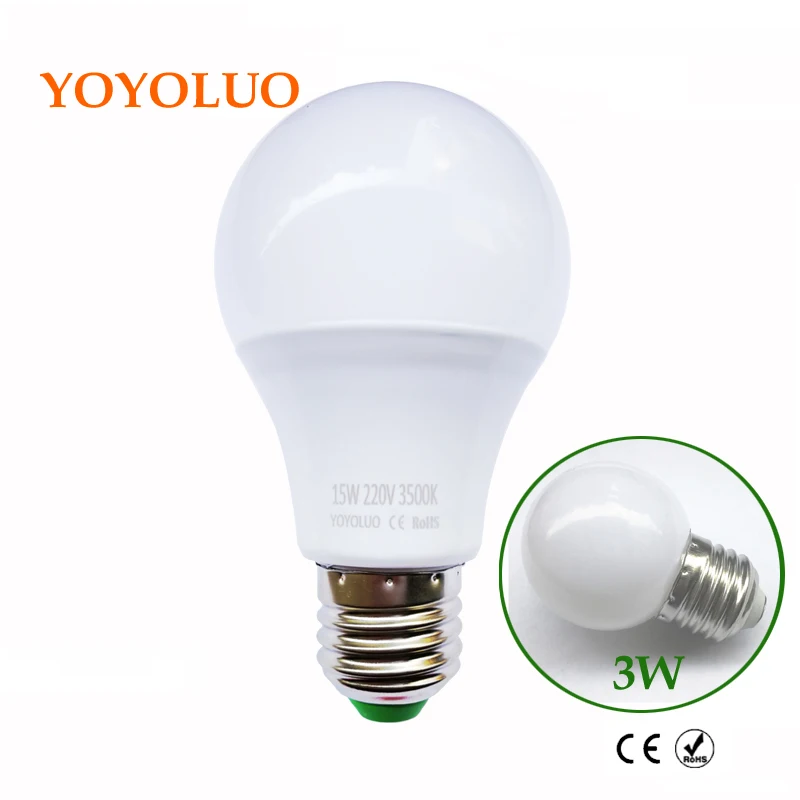 

[YOYOLUO] LED Lamp E27 LED Bulb B22 3W 5W 7W 9W 12W 15W 220V Real Watt SMD2835 aluminum cooling High Bright Lampada LED light