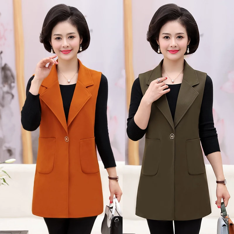 

Plus Size 5XL Elegant Fashion Mom's Vest Long Red Women's Sleeveless Jacket Cotton Women's Vest Feminine Coat Long Waistcoat