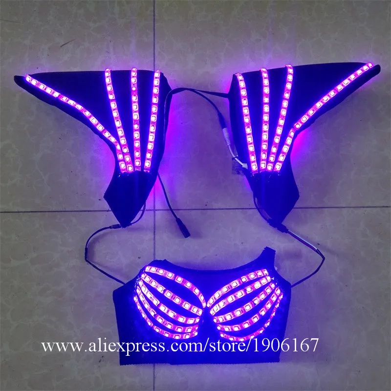 Hot Sale 5 Sets LED Luminous Sexy Lady Bra Set Suit Clothing Women Underwear Costume Growing Light Up Stage Performance Clothes07