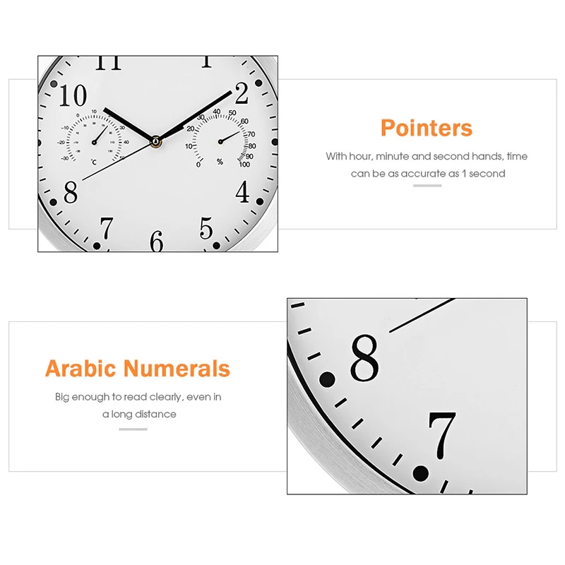 Timelike бесшумные настенные металлические часы с термометром и гигрометром декоративные часы для художественный Декор 3-в-1 не тикают настенные часы домашний декор
