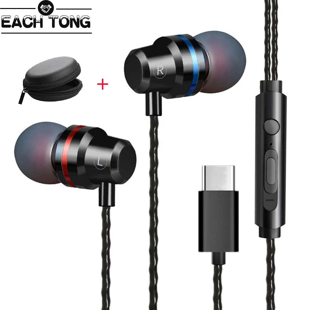 

EACHTONG Dynamic Drive Earphone Plug Half In-Ear Type-C Earphone with Microphone Earphones for Xiaomi Mi 6 8 Huawei Letv HTC