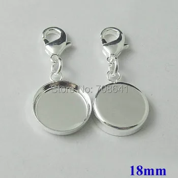 

New Silver Plated 18mm Blank Round Deep Wall Bezel cups w/ Lobster Clasps Cabochon Bases Pendant Setting DIY Jewelry Findings