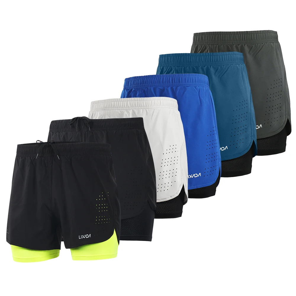 

Lixada Running Shorts Quick Drying Men's 2-in-1 Breathable Active Training Exercise Jogging Cycling Shorts with Longer Liner