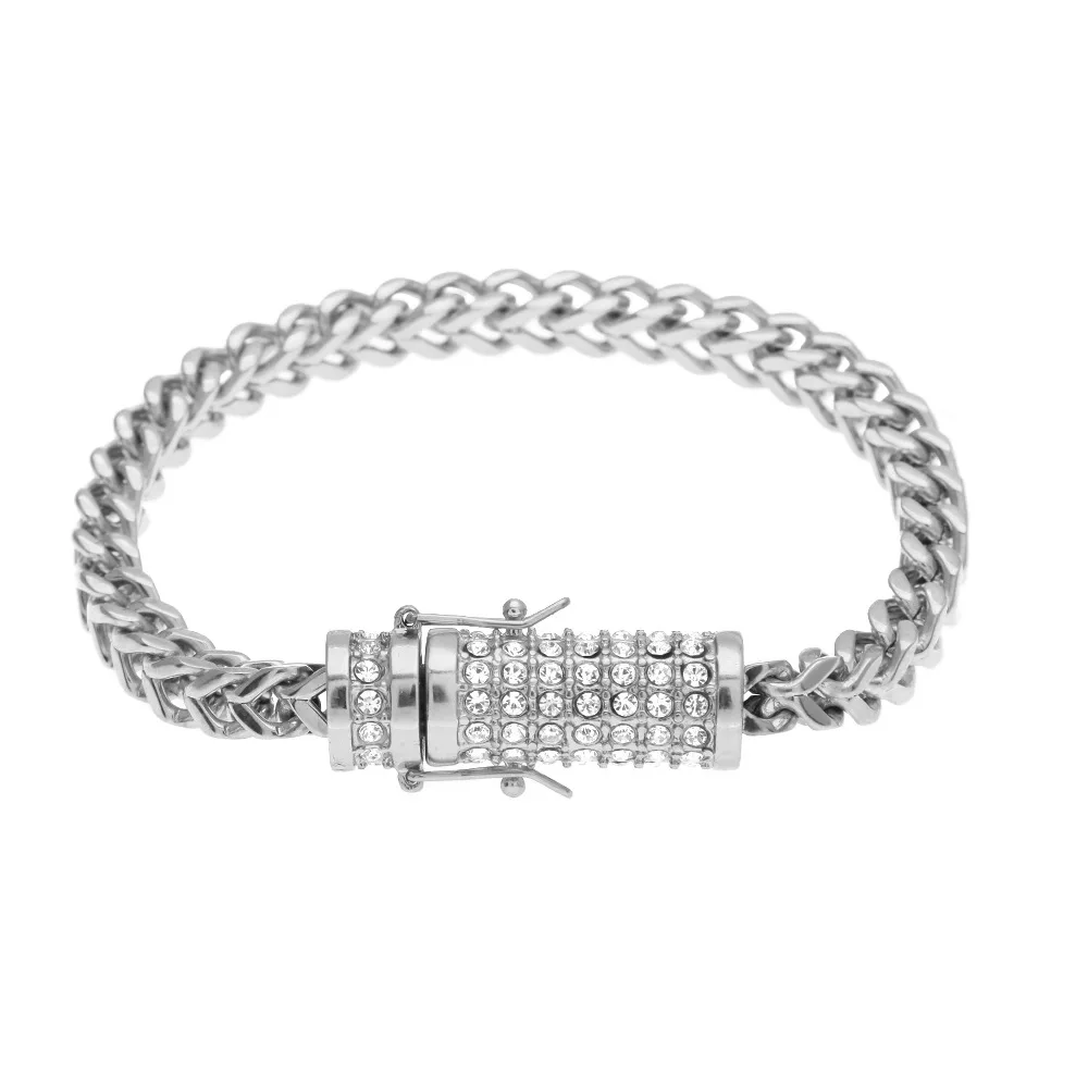 CY & CM 6 мм Франко звено цепи браслет полный Iced Out коробка для стразов Застежка