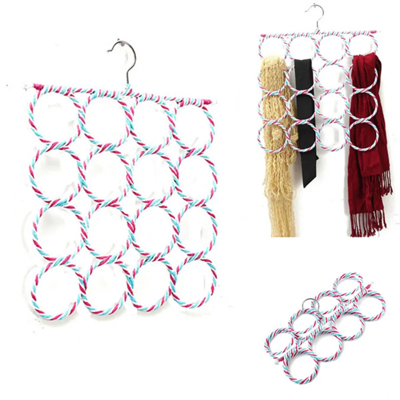 16 Holes Slots Belt Tie Hook Organizer Holder Fashion Rattan Weave