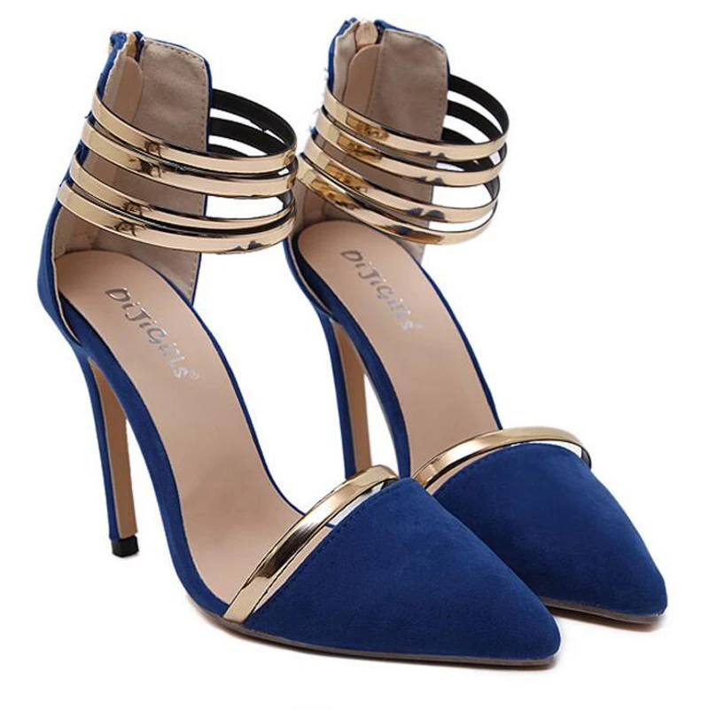 

strappy sandals spring blue shoes pointed toe high heels Gladiator Sandals Women heels shoes sapato feminino womens pumps