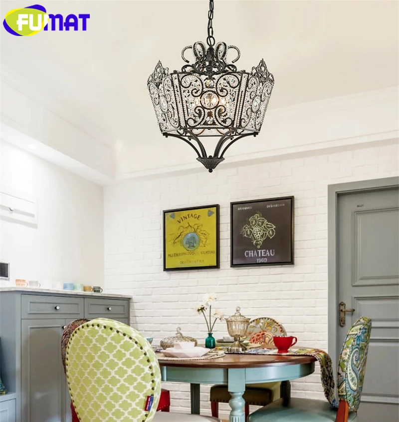 FUMAT Crystal K9 Pendant Lamps Anchor Crown Form Lights Iron Flower Crystal Clear Gold Black Lighting Body hanging light fixture 3