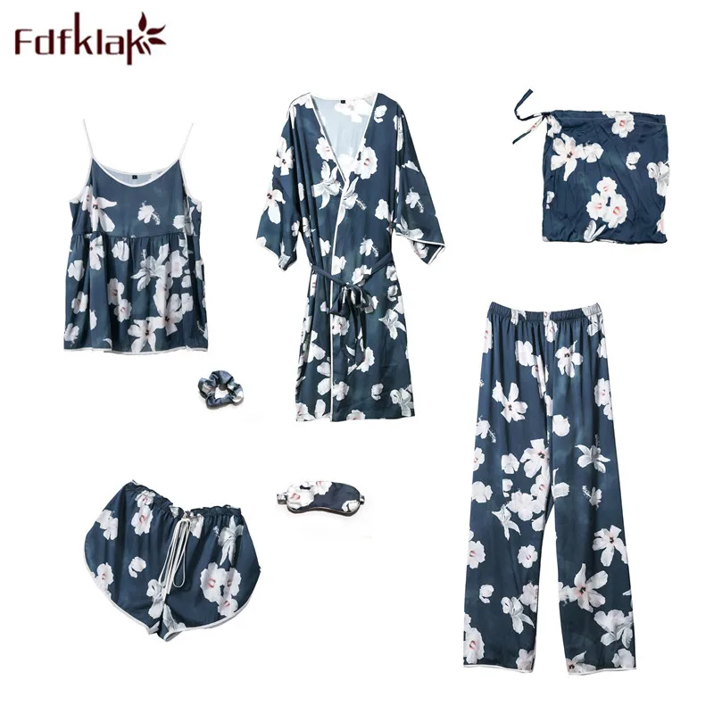 

Fdfklak women's pajamas autumn 2018 new 7 pieces sleep suit women pijama lingerie cotton pyjamas femme Sleepwear sets Q1412