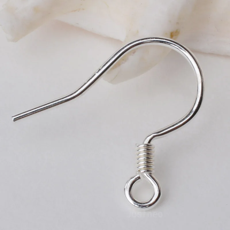 Крючок для ушей, 0,8x15x16 мм, Твердое Серебро 925 пробы, крючки для сережек с катушкой и открытой петлей, компоненты для сережек из стерлингового серебра