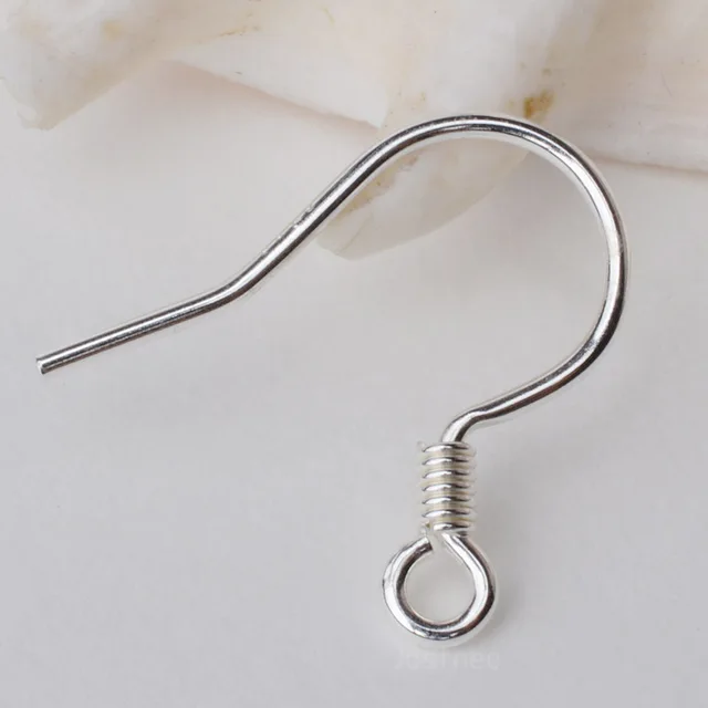 ear hook,0.8x15x16mm solid 925 sterling silver earring hooks with coil
