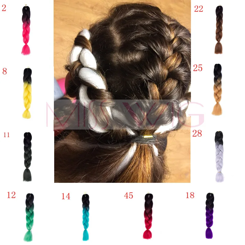 MISS парик Ombre Jumbo косички 24 дюйма синтетические волосы вязаные для наращивания для женщин синий красный 88 цветов