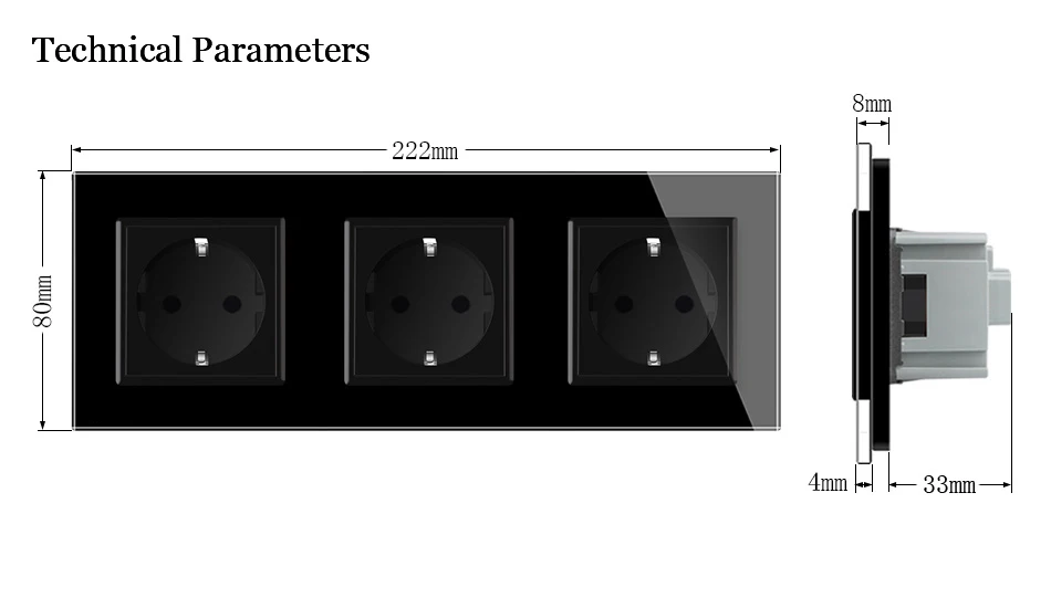RainBo производитель настенная розетка стандарта ЕС стекло Панель AC 110 ~ 250V 16A 222*80 мм 新黑SIZE