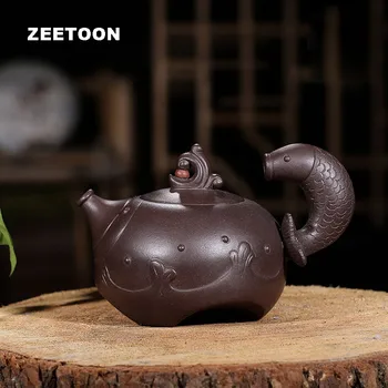

340cc Authentic Yixing Teapot Master Fine Sculpture Yu Yue Long Men Fish Carp Pot Purple Clay Black Gold Sand Tea Pot Tea Set