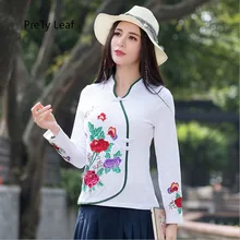 Новинка года, хлопковая Футболка с вышивкой в национальном стиле