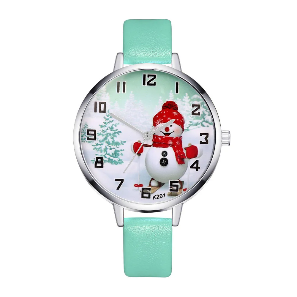 

Women Fashion Christmas Pattern Quartz Analog Watches Leather Band Wrist Watch Rose Gold Girls ladies Hot Sale Flowers Dress A50