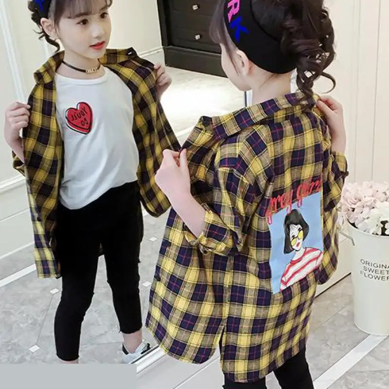 

Baby Girls Shirts 2019 Spring Long-sleeved Plaid Blouses Shirts Big Girls Tops Bottoming Shirts Toddler Girls Clothing Costume