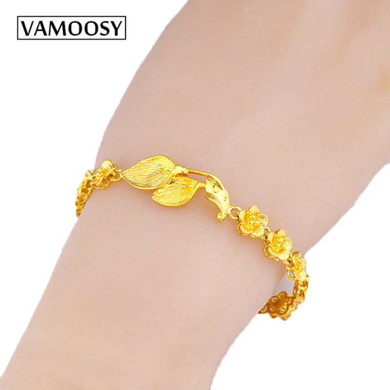 

VAMOOSY 9 Style Copper 24K Gold plating Women Bracelet BOHO River Gold Flower Bracelet Simple Peach Blossom Bracelet Jewelry