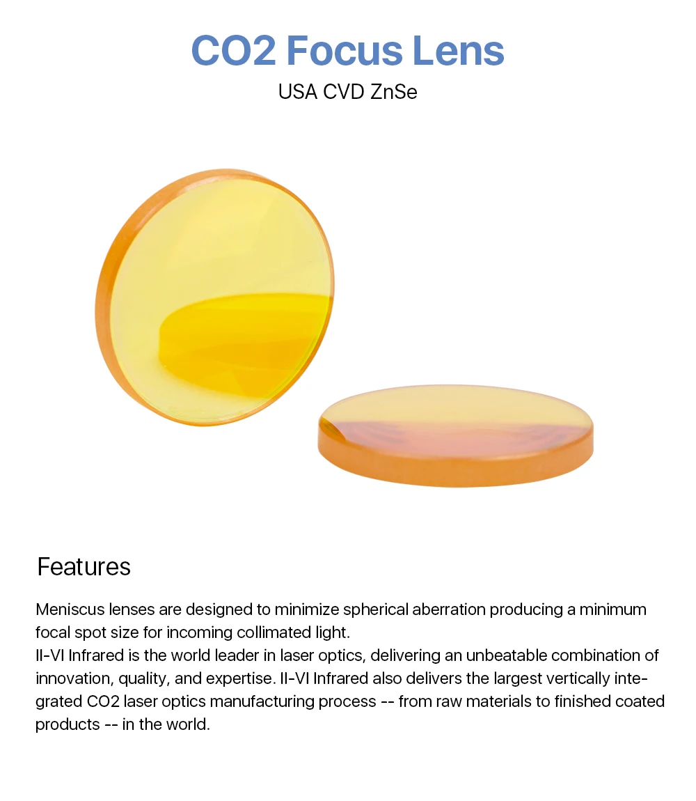 Cloudray II-VI ZnSe Focus Lens DIa. 19,05 мм 20 мм FL 50,8-101,6 мм 2-" для CO2 лазерной гравировки, резки