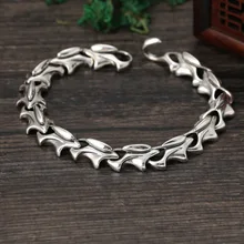 Настоящее Серебро S925 пробы ювелирные изделия тяжелый чешуя дракона браслет для мужчин 21 см винтажный панк стиль Гламурный мужской браслет подарок