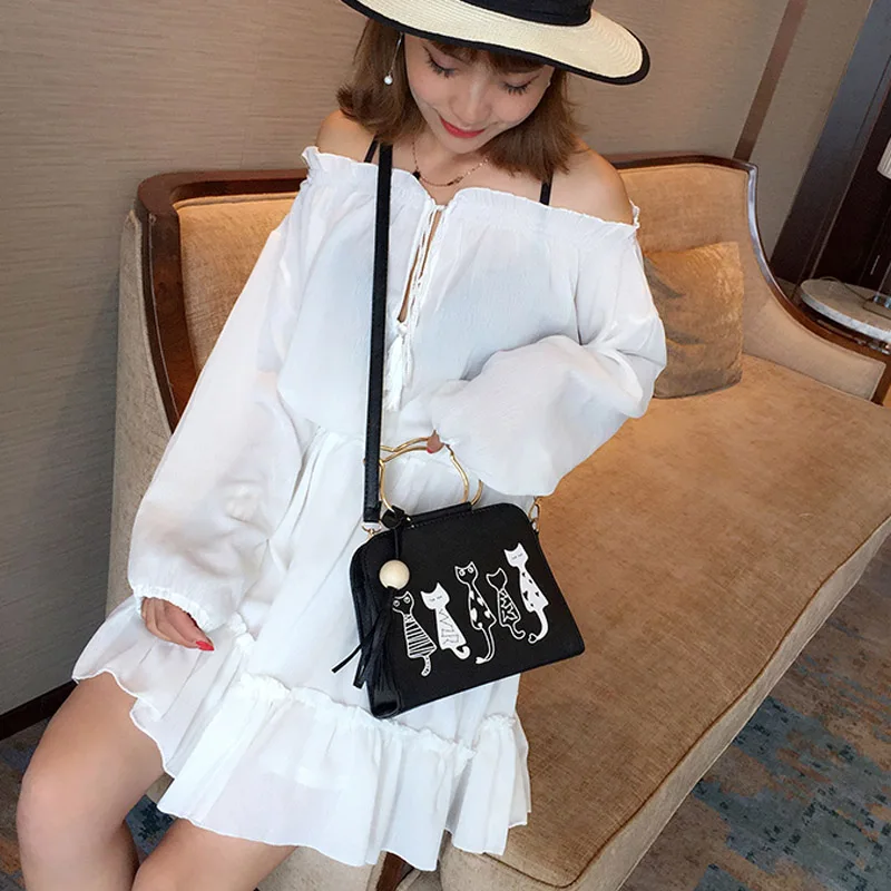 Women Handbag Cat Pattern PU Leather Female Single Shoulder Bags Cute Kitty Black Messenger Bag Ladies Fashion Tote Bolsa SS0347 (15)