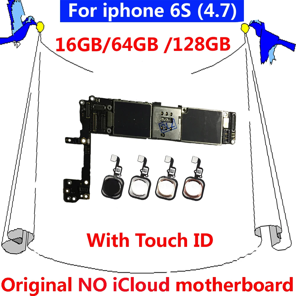

good working for iphone 6S 6 S 100% Original motherboard with / without touch ID 16GB 64GB 128GB Clean iCloud unlocked mainboard