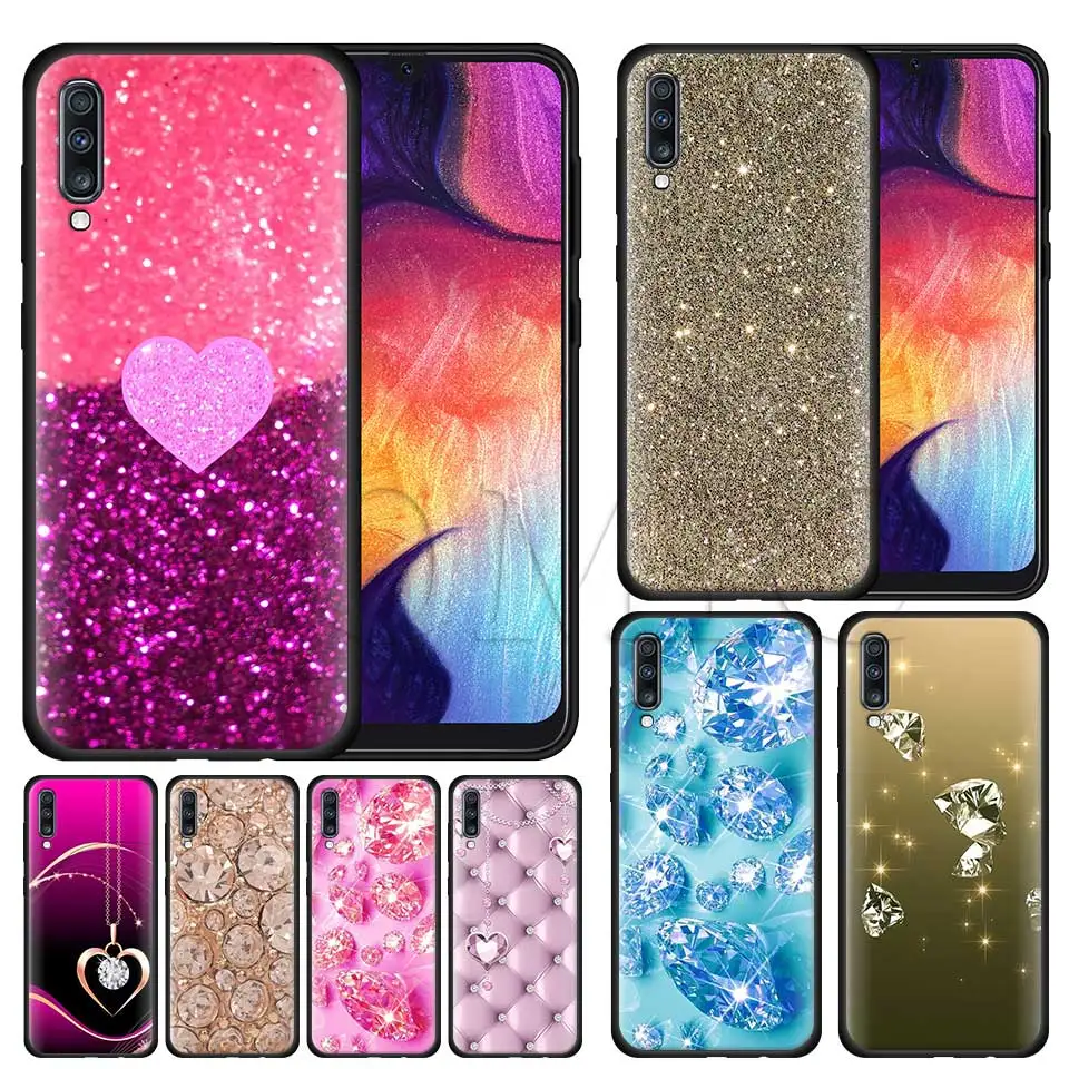 

Gold Bling Glitter Diamond Silicone Soft Case for Samsung Galaxy A50 A40 A70 A30 A20 A80 A6 A7 A8 Plus A9 2018 Black Case Coque