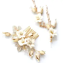 Белая эмалированная Свадебная расческа для волос, стразы, заколка для волос, золотой лист, свадебный головной убор, свадебные аксессуары для волос