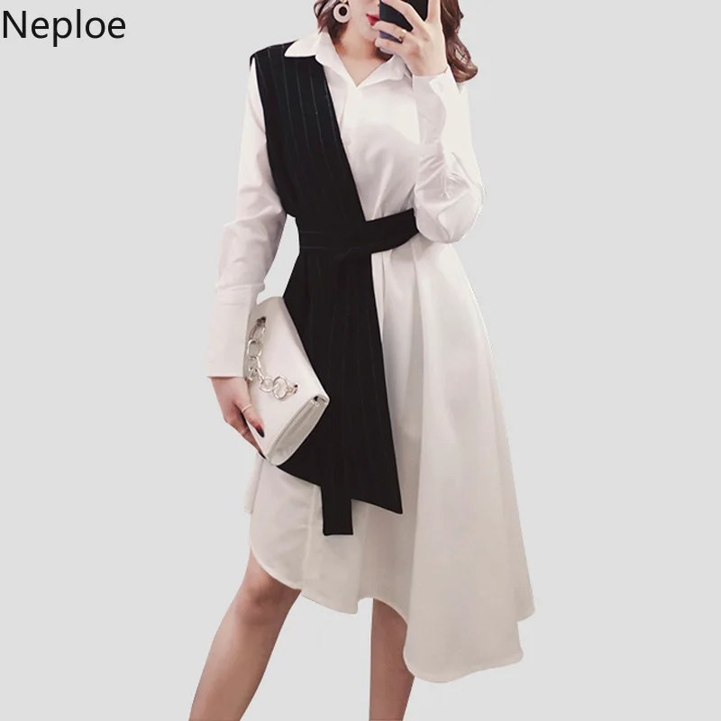 

Nepole Fashion Two Pieces Set Long Solid Single Breasted Irregualr Dress+modis Design Sashes 2019 Spring Summer Grace Jupe 42709