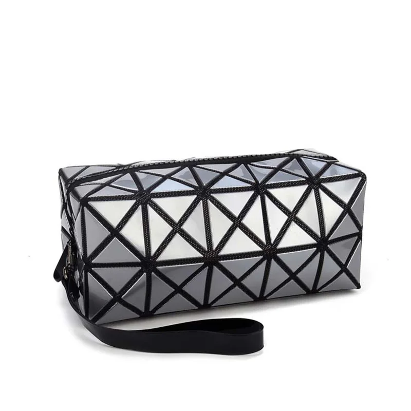 Fashion Portable Makeup Bag Folding Package PU Leather Makeup Bags Women Geometric Zipper Cosmetic Bag Mini Bolso Organizer Bags (12)
