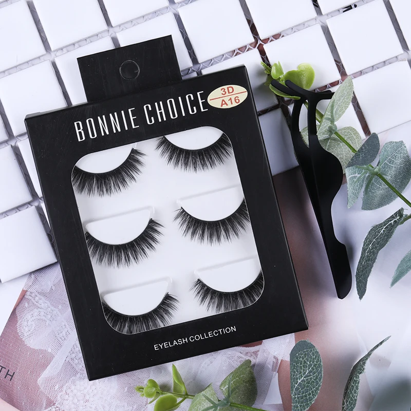 

BONNIE CHOICE 3D Fake Eyelashes Reusable False Eyelashes Full Strip Soft Natural Long Curly Black 3 Pairs
